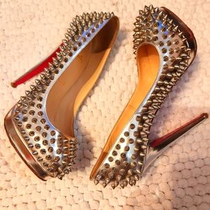 CHRISTIAN LOUBOUTIN SILVER METALLIC Alti PUMP spike 160 SZ 37.5